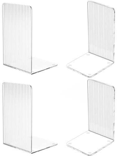 MerryNine Transparente Buchstützen, 4 Stück, Kunststoff-Buchstützen für Regale, Streifen, Buchstütze, dekorativ für robuste Bücher, rutschfeste Buchregal-Trennwände, Halter, Stopper für Kinder, ideal