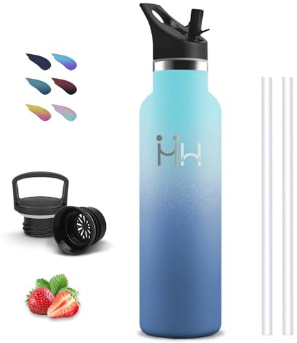 Botella Termica, 750ml Cantimplora Acero Inoxidable, con Pajita, sin BPA, A Prueba de Fugas, Mantiene 24H Frio/12H Calor, Termo de Agua, Botella Agua Acero Inoxidable para Senderismo, Deportes, Yoga