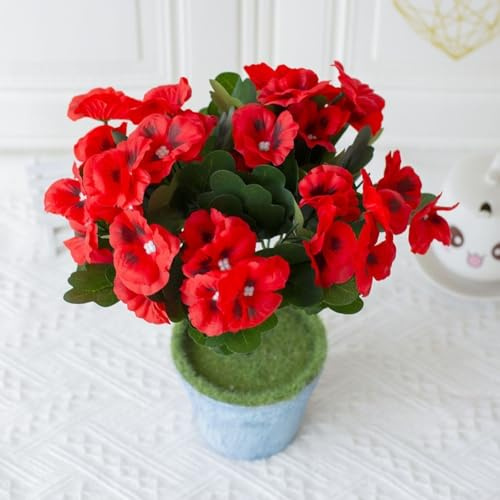 Lebendige künstliche Stiefmütterchen, Set mit 3 UV-beständigen realistischen Blüten, für Innen- und Außenbereich, Dekoration, Garten, Terrasse, Veranda, 32 cm hoch (rot)