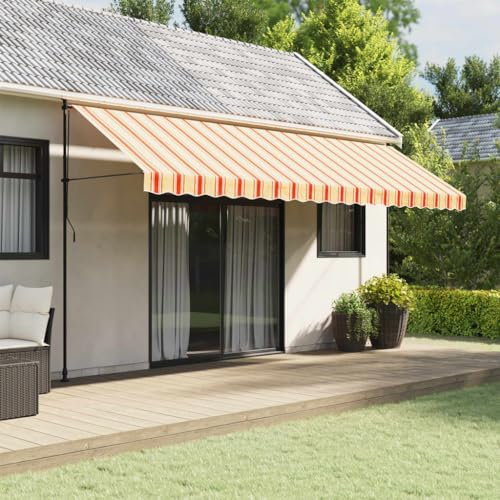 Gecheer Markisenvolant, Markisestoff Volant für Markisen, Ersatzvolant Wasserabweisend UV-beständig, Markisen-Zubehör, Gelb und Orange Gestreift 5 m