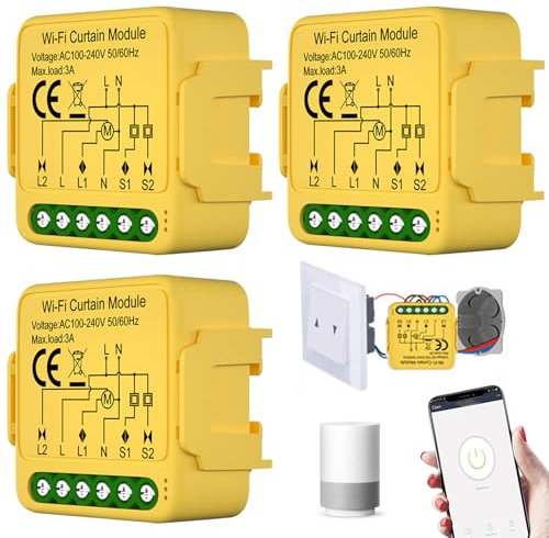 WiFi Smart Roller Shutter Switch Module, WiFi Smart Built-in Switch, Roller Shutter Switch Module with Runtime Setting for Curtains, Blinds and Awnings, Compatible with Google Home/Smart Life/Tuya