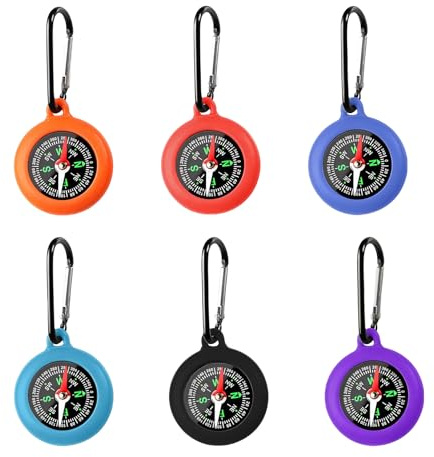 flintronic Kompass Kinder, 6PCS Kompass Schlüsselanhänger Bunte, Schlüsselanhänger Bushcraft Compass mit Karabinerhaken, für Outdoor-Camping-Navigation, Orientierungslauf und Survival