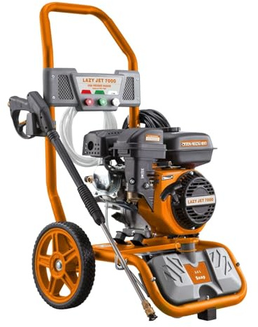 Petrol Pressure Washer - 8M Hose with 4 Spray Nozzles - 3.5L Detergent Tank - 185 Bar, 8L / Min Flow Rate - 7BHP Petrol Engine - Driveway/Patio/Path/Vehicles
