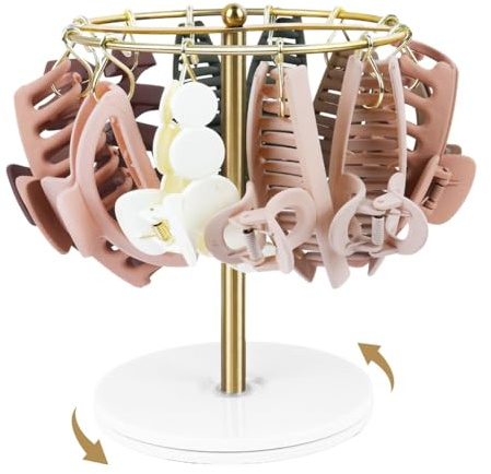 Ginobili Haarclip-Speicherausstellungsständer, 360-Grad-Drehklauen-Clip-Organizer Halter in Metall für Schlafzimmer Badezimmerdekoration