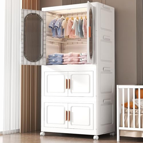 Kinderschrank mit Türen Kunststoff Kinderschrank mit Kleiderstange Faltschrank mit Rollen Aufbewahrungsschrank für Kinderzimmer Schlafzimmer Wohnzimmer
