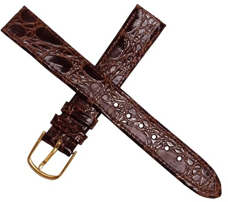 Dcasmo group Correa Reloj de Cuero Legitimo Cocodrilo Marron Oscuro para Hombre 16mm New Old Stock 1970 - Pulsera Original Vintage de Relojeria Antigua Tradicional