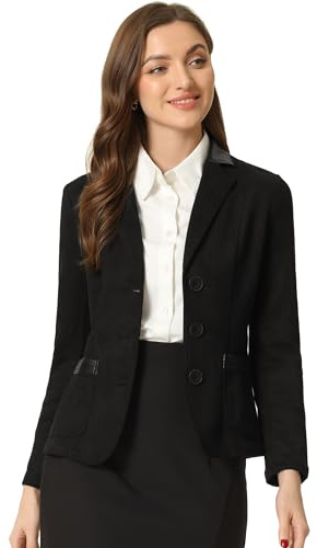Allegra K Giacca da Donna in Finta Pelle Scamosciata Colletto con Revers Bottoni sul Davanti Manica Lunga Nero XL