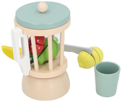 Fockety Ensemble de Jouets D'appareils de Cuisine, 7 Pièces Mélangeur en Bois, Ensemble de Cuisine, Presse-Agrumes, Mélangeur de Jouets de Coupe de Fruits, de pour