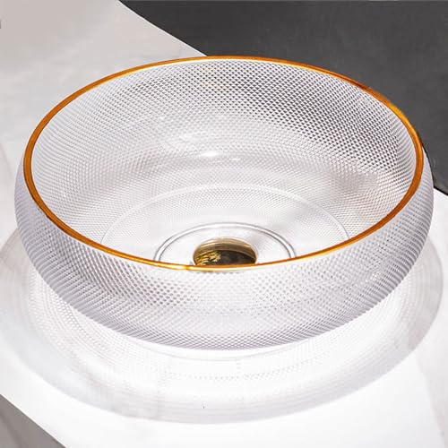 ZYCDP Glaswaschbecken Rund Waschbecken Bad Kristall 430 X 430 X 140 mm Ohne Hahnloch Transparent
