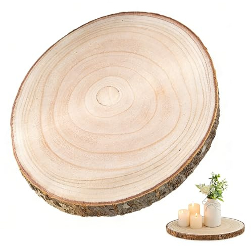 Holzscheiben 30-35cm mit Rinde, Paulownia Baumscheibe Ø30-35cm Dicke 2cm, Holzplatte Rund zum Basteln & Holz Gemälde, rustikale Holz Log Untersetzer Kerzenständer für DIY Hochzeitsdeko Tischdekoration