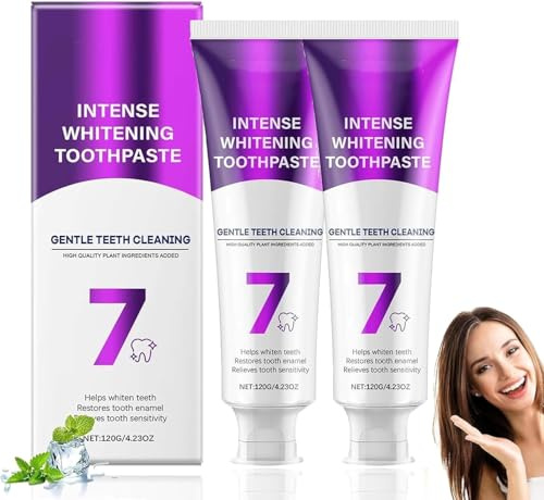 7 Pro Starke Zahnaufhellungs-Zahnpasta,2Stück Intense Whitening 7 Pro, Intensive Zahnaufhellung Zahnpasta, Frischer Atem, Gesundes Zahnfleisch, Sanfte Formel für weißere Zähne & Frischen Atem