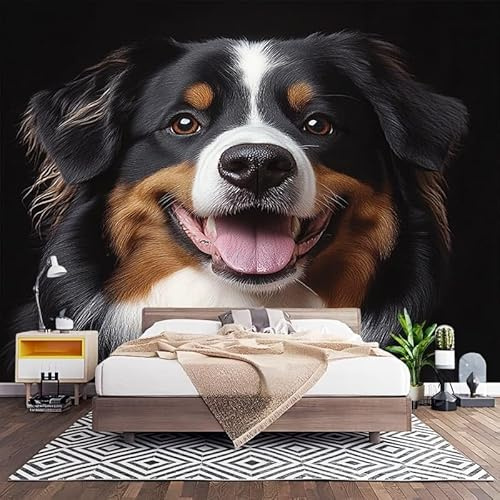 Papel Pintado Infantil Habitación 200x140 cm Animales Lindo Perro de MontañA BernéS Fotomurales Pared Tejido No Tejido Decorativos Murales Fotográfico Negro Moderno Decoración de Paredes