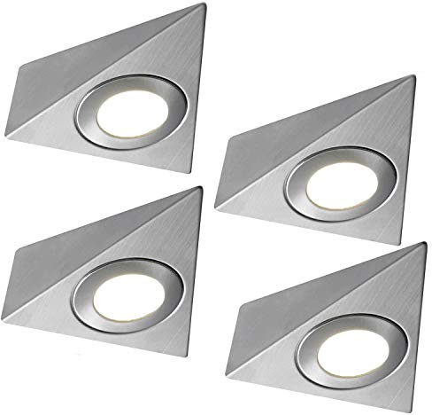 Helle 2,6 W LED-Unterschrank-Pyramiden-Strahler und Treiber-Set, Edelstahl und Naturweiß, für Küchenarbeitsplatte, Arbeitsplatte, Schrank, Unterbauleuchte, moderne dreieckige Beleuchtung, 4 Stück