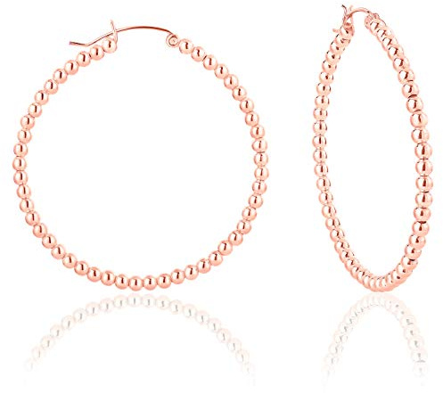 DTPsilver - Damen - Creolen mit Kugel - Ohrringe 925 Sterling Silber Rosen Vergoldet- Dicke 3 mm - Durchmesser 50 mm