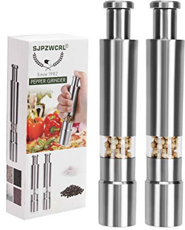 Pepper Grinder, Molinillo de pimienta de acero inoxidable Molinillo de sal duradero Operación de una mano Molinillo de sal Salt Mill 2 (Pepper Grinder 2 Pack)