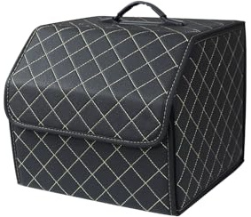 Ergocar Kofferraum Organizer Luxus-PU-Leder Aufbewahrungstasche Organizer Wasserdicht Faltbar Kofferraum-Tasche für Auto/LKW/SUV (Schwarz-S)