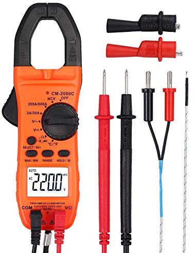 AMTOVL Clamp Meter - 2000 Counts Auto-Ranging TRMS Multimeter for AC/DC Current, Voltage, Temperature, Diode & Hz Testing. Features NCV, Flashlight, Backlight