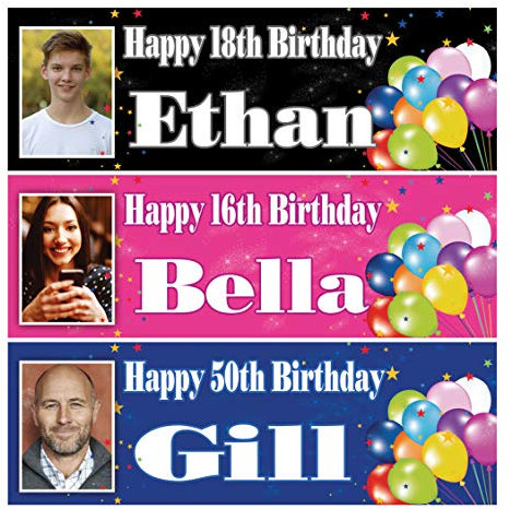 2 personalisierbare Geburtstagsbanner Fotoballon Erwachsene Kinder Party Poster Dekoration