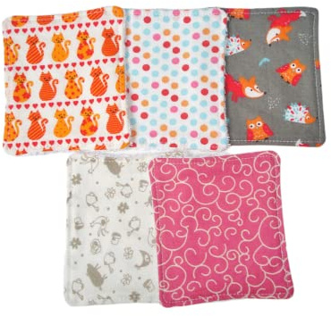 5 lingettes visage lavables toutes douces (en éponge de bambou Oekotex) - Pour bébé ou lingettes démaquillantes - 5 motifs différents