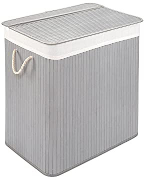 PANA®ECO Bambus Wäschekorb mit Deckel - 150 L, 40x60x63 cm - Farbe: Grau | Herausnehmbarer Wäschesack - Faltbarer Wäschesammler - Kompakt, praktisch, pflegeleicht & robust - 100% Bambus - Viel Platz