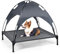 GOPLUS Hundeliege mit Dach, Erhöhtes Hundebett, Haustierbett mit Eisenrahmen, Wasserdichtes Hundesofa, Katzenbett mit Sonnensegel, rutschfeste Fußpolster, für Indoor & Outdoor (90x81x86cm)