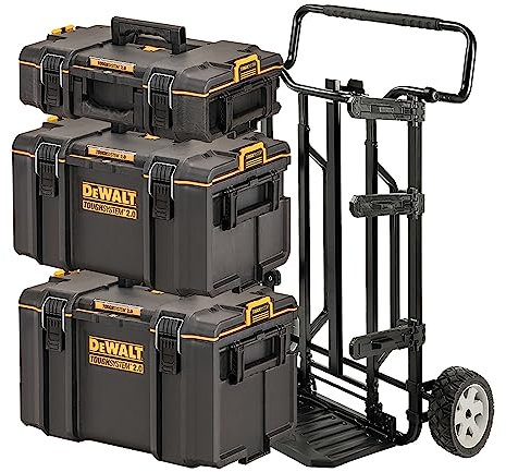 DEWALT Kit 4 en 1 TOUGHSYSTEM DWST83401-1 - 3 Coffrets Petite, Moyenne et Grande Contenance et 1 Chariot - IP65-700 x 620 x 1113 mm - Robuste - TAG TOOL CONNECT