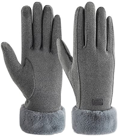 ZASFOU Damen Winter Warm Touchscreen Handschuhe mit Fleece Gefütterte Strick winterhandschuhe für Kaltes Wetter,Grau,M