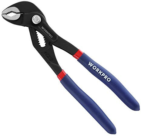 WORKPRO Water Pump Pliers, 33mm Wide Jaw Capacity Quick Adjustable Tongue and Groove Plier, Cr-V Steel Slip Joint Pipe Grips Tools with Non-Slip Handle, 180mm