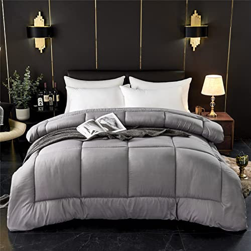 Bettdecke Winterdecke, Mikrofaser Daune Steppdecke Adaptierbare Duvet, Extra Weich Warme Hypoallergen Atmungsaktiv Schlafdecke Ganzjahresdecke (Grau,180x220cm(3kg))