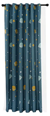 BORDSTRACT Cortinas de Planetas Azules, Cortina de poliéster para el balcón del hogar, Dormitorio de niños, Sala de Estar, decoración de Ventana(Cortina 1pcs)
