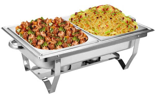Youyijia Chafing Dish Edelstahl Speisebehälter Essens Behälter mit Deckel Speisenwärmer Buffetwärmer mit Faltbaren Beinen Wärmebehälter für Catering Buffet und Party