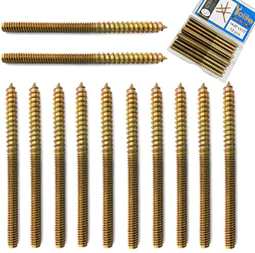 Yoliko 12 Pack 1/4-20 x 3-1/2 Inch Hanger Bolts 1/4-20 Double Headed Bolts 1/4 Wood Dowel Screw Self-Tapping Screw Hanger Bolts for Furniture Screws Double Screw Threaded Rods Bolt 90mm Length