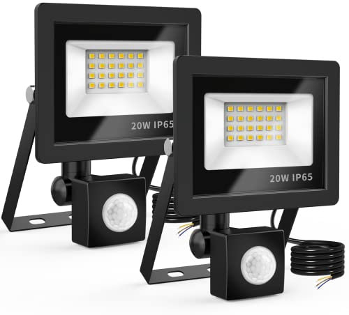 Realky Projecteur LED Exterieur Detecteur de Mouvement 20W, 24 LED Projecteur IP65 Etanche Eclairage Exterieur 6500K 220v Spot pour Jardin, Patio, Garage, Lumière d'extérieure(Paquet de 2)