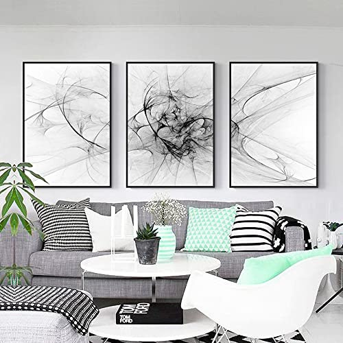 FSLEOVN Lot de 3 tableaux muraux en noir et blanc - Ligne abstraite - Peinture sur toile - Images esthétiques modernes - Décoration de salon - Sans cadre - C, 50 x 70 cm