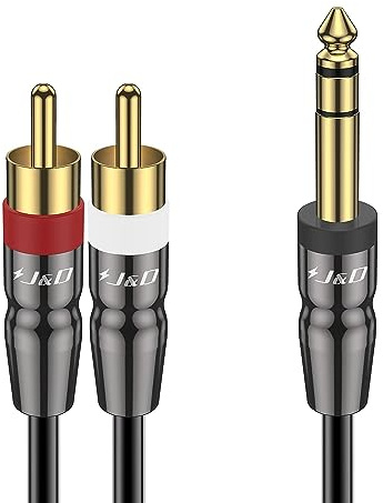 J&D 6,35mm à 2RCA Câble, Câble Audio RCA en Cuivre 6,35mm (1/4 pouce) Mâle à 2 RCA Mâle Adaptateur Audio Stéréo Y Splitter RCA Câble, 4,5 Meter