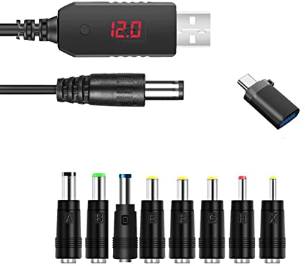 Raeisusp QC 3.0 USB vers DC 5V-12V Câble d'alimentation à Tension réglable 0.2V 8 Convertisseurs pour Routeur WiFi Haut-Parleur Ventilateur Caméra Batterie factice