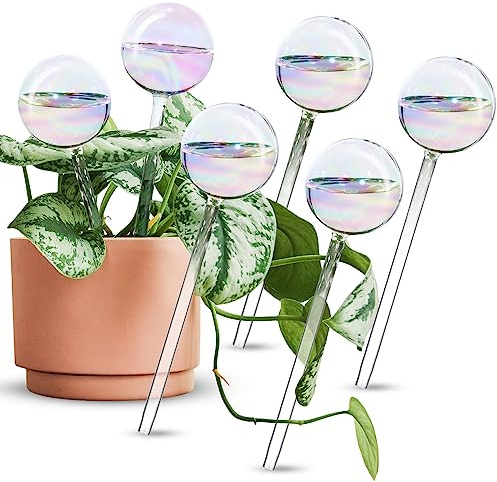 [6 st] Ljus iriserande regnbåge gradient färg klart glas självvattnande system spikar, automatiska växtvattenglödlampor, iriserande 6-pack