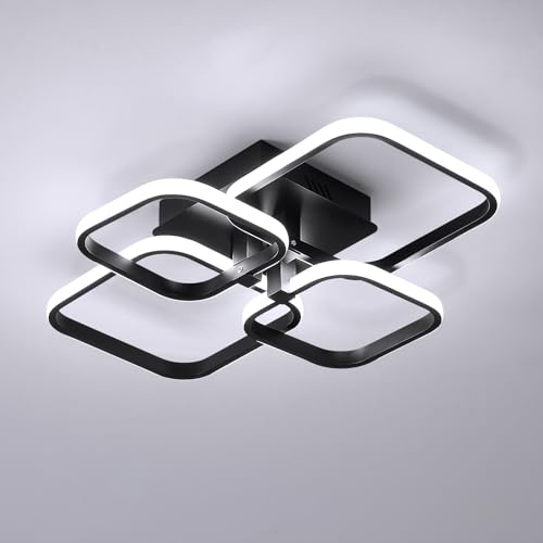 Pheashine Lámpara de Techo LED 60W, Plafon Led Techo Negro, Cuadrada Design Lamparas de Techo Moderno para Sala de Estar, Dormitorio, Oficina, Luz Blanca de 6500K