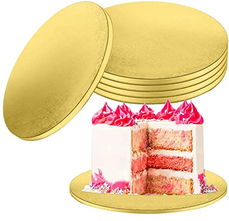 Eowppue Cake Board 5 Pezzi Cake Board Tondo Base Torta Tondo Riutilizzabile Piatti Base Torta per Il Trasporto per Trasporto Torte E Crostate（Ø 30 cm/12 Pollici & Oro）