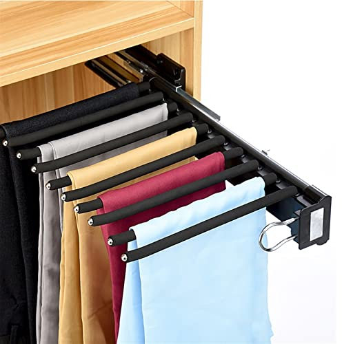 Hosenbügel Ausziehbarer Hosenständer 10 Stange für Schrank,Kleiderbügel Kleiderorganizer zum Platzsparen, Kleiderschrank schwarzer Belastung 25kg ( Color : Installation on the right )
