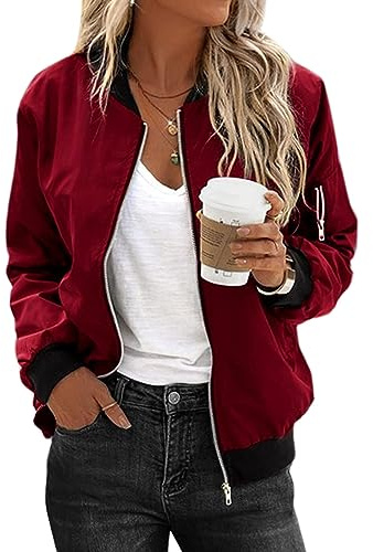 Zeagoo Bomberjacke Damen Kurze Blouson Jacke Casual Langarm Pilotenjacke | Zip Up,Sommerjacke Damen,Leichte Herbstjacke,Übergangsjacke,Sweatjacke mit Taschen für Fruhling Sommer Herbst