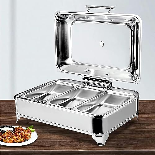 Chafing Dish Electrico, 9L Calentador de Comida para Buffet Inoxidable con Tapa Visible para Hotel Fiesta y Cocina, Temperatura Regulable, Mer La Comida Fresca y Deliciosa