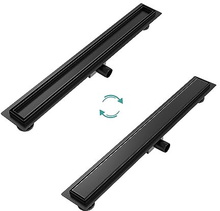 EMKE Duschrinne 80cm Bodenablauf Dusche Siphon mit Geruchsstop und Haarsieb Randablauf, Edelstahl Schwarz Duschablauf Ablaufrinne Dusche Duschabfluss für Badezimmer