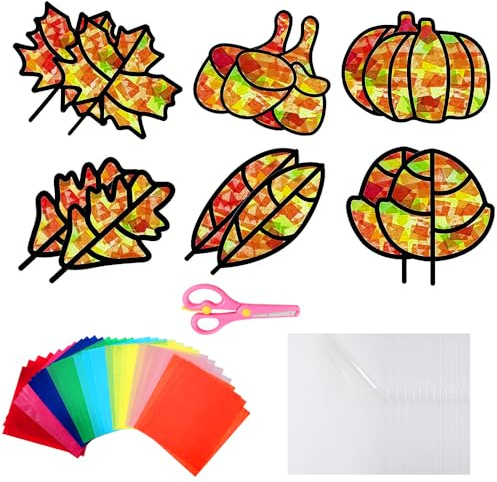 HIQE-FL 12 Stück Herbst Kranz Bastelset,Fensterbilder für Kinder,Herbst Basteln Kinder Set,Herbst Bastelset Kinder,Herbst Halloween Kinder,Bastelset Kinder Halloween,Kinder Bastelset