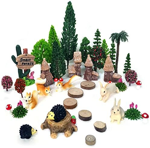 OrgMemory 42 Stück Tierbäume, Mini-Gartenzubehör, Gartenfeenfiguren, Kunststoffbäume für Projekte, 4–16 cm, Modelleisenbahn-Landschaft