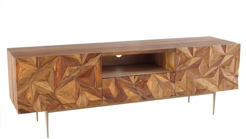 Riess Ambiente TV-Board Alpine - 160cm - braun Gold - Metall mit Stauraum | Handgefertigtes Unikat, montiert geliefert, Schubladen, pflegeleichte Oberfläche, natürliche Maserung, Eyecatcher, Massivholz