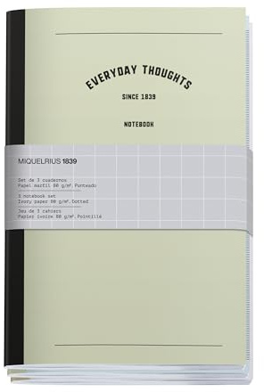 Miquelrius - A5-Notizbücher (140 x 210 mm), 3 Notizbücher, innen gepunktet, 32 Blatt je 80 g/m², Kartoneinband mit Textur, Pastellfarben, Back2Basics-Kollektion