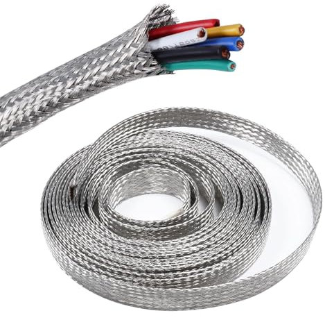 SUNNAREPOON Manicotto schermante in filo di rame stagnato, cinghia di messa a terra espandibile, guaina intrecciata in rete metallica, protezione EMI/RFI (1/2 - 3,7 m)