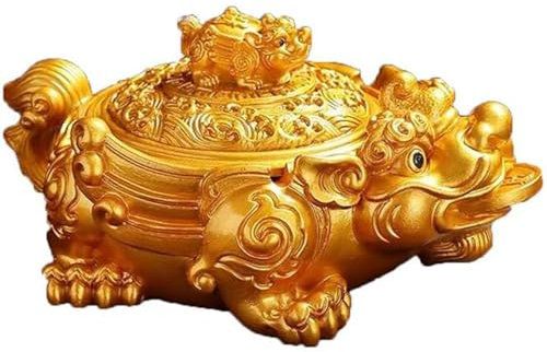 Lawaia China mit Deckel Aschenbecher, Retro Tier geformte Bürodekoration, Glücksaschenbecher mit Deckel (Gold, S)