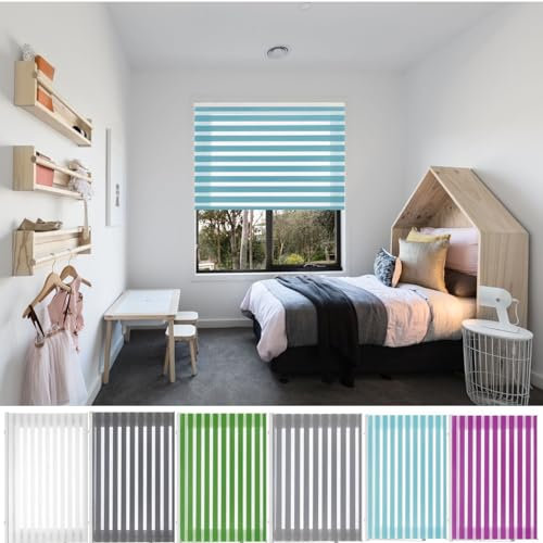 Doppelrollo ohne Bohren 100 x 300 cm Hitzeschutz, Sichtschutz Klemmrollo Für Fenster mit Klemmträger für Fenster & Tür, Blau